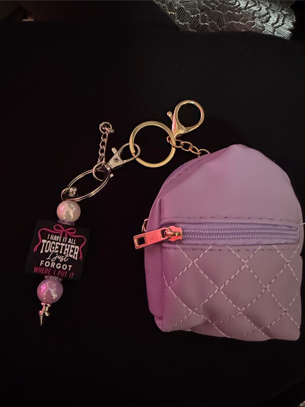 Made by me- Quilted Mini Backpack Keychain with 'MOMLIFE' Charm - Lavender